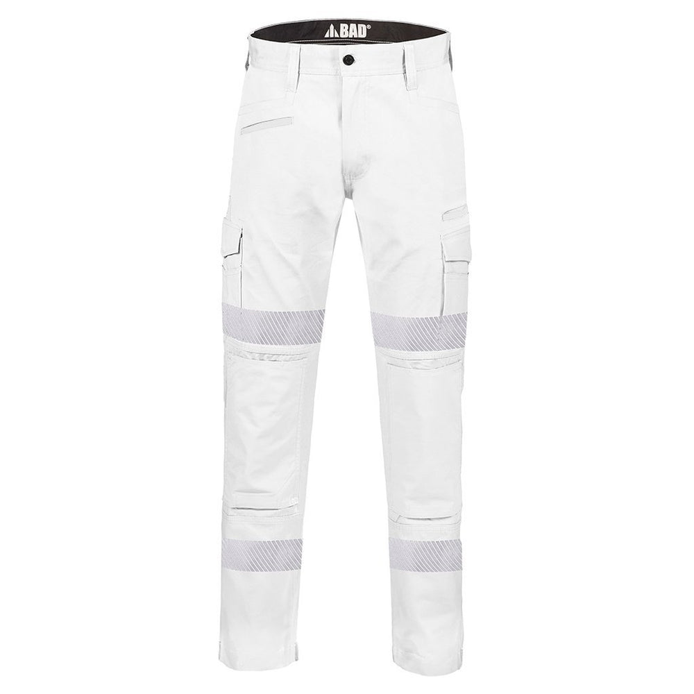 BAD ATTITUDE™ SLIM FIT WHITE NIGHT WORK PANTS WITH 3M TAPE