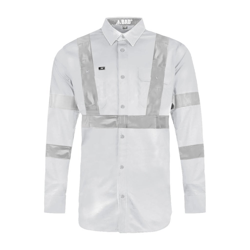STRETCH L/S WHITE NIGHT WORK SHIRT WITH REFLECTIVE TAPE